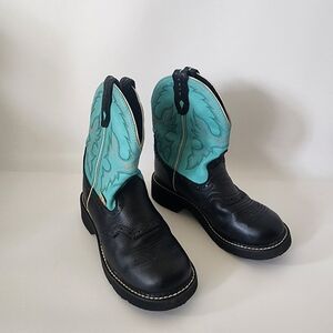 Justin Gypsy Boots Black and Turquoise Heeled Boots Size 6.5